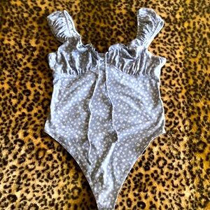 Blue With White Floral Pattern Bodysuit